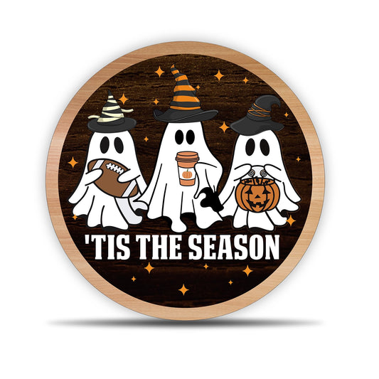 OXRUN Halloween Desk Decorations, Spooky Party Gifts for Women Men Friends, Fall Ghost Decorative Wooden Sign for Home Bedroom Living Room Table Shelf 8 Inches - B08