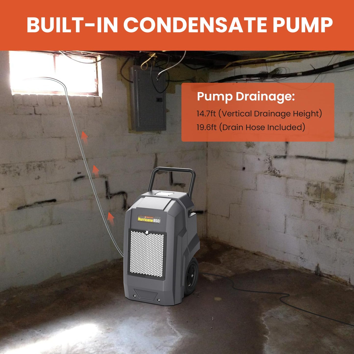 Abestorm Commercial Dehumidifier with Pump Drain Hose, 180 Pints Large Capacity Industrial Dehumidifier for Basements, Garages, Job Sites, 5 Years Limited Warranty, Grey