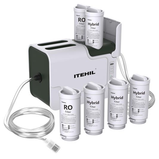 Portable Water Filter with Hybrid and RO Filter, Hiking Water Purifier System for Camping, Survival Gear Purification for Drinking (2 RO Filter +4 Hybrid Filters)