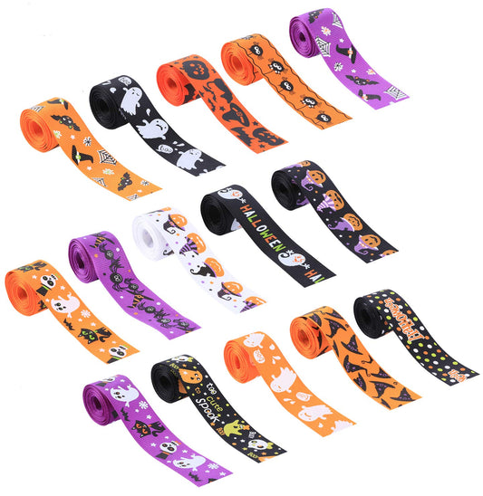 30yards Halloween Grosgrain Ribbon Wired Fabric Ribbon Bats Spiders Web Printed 1 Inch Grosgrain Ribbons Crafts Gift Wrapping Holiday Ribbons for DIY Bows Wreath Crafts