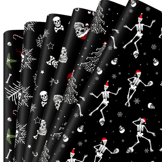 Watersay 12 Pcs Gothic Christmas Wrapping Paper Skeleton Skull Christmas Wrapping Paper Gift Wrap Skull Snowflake Wrap Decoration for Xmas Gift Arts Crafts