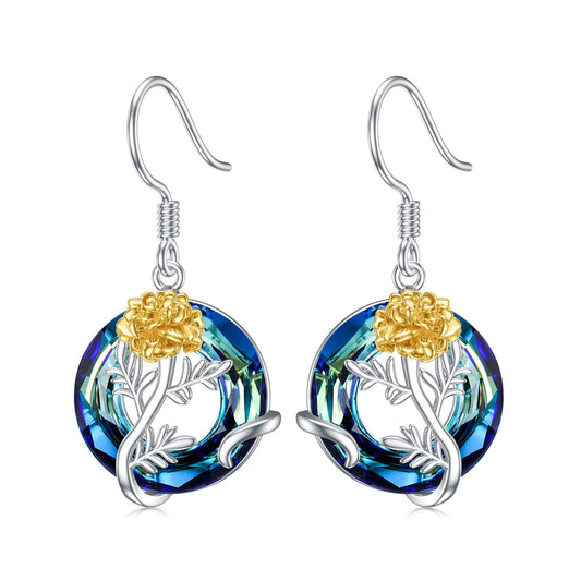 TOUPOP October Birth Flower Earrings Marigold Drop Dangle Earrings Blue Crystal Jewelry Birthday Mothers Day Gifts for Women Mom Her