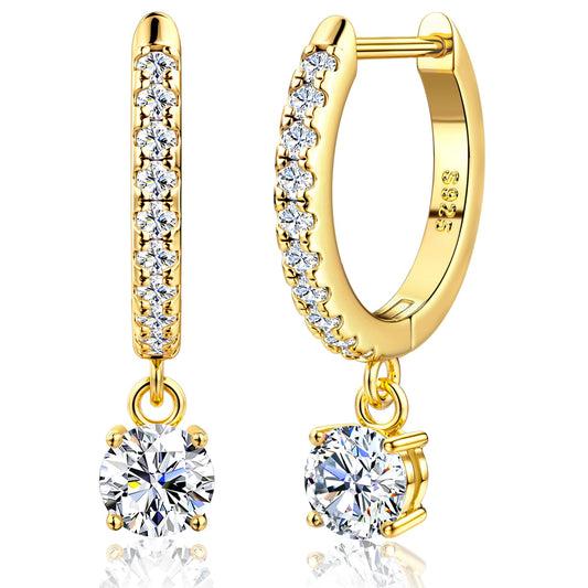 Moissanite Earrings, Sterling Silver Hoop Earring 1.0ct-2.0ct D Color Brilliant Hypoallergenic Earring for Women Men Drop Dangle Moissanite Leverback Mother's Day Gift