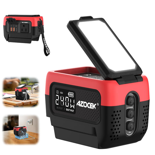 Azocek 240W Power Inverter Pure Sine Wave Compatible with Milwaukee 18V Battery (No Battery), 7A Fast Charger, Portable Power Station with 120V AC Outlets, USB-C (140W), 2 QC USB Ports(18W), 600LM LED