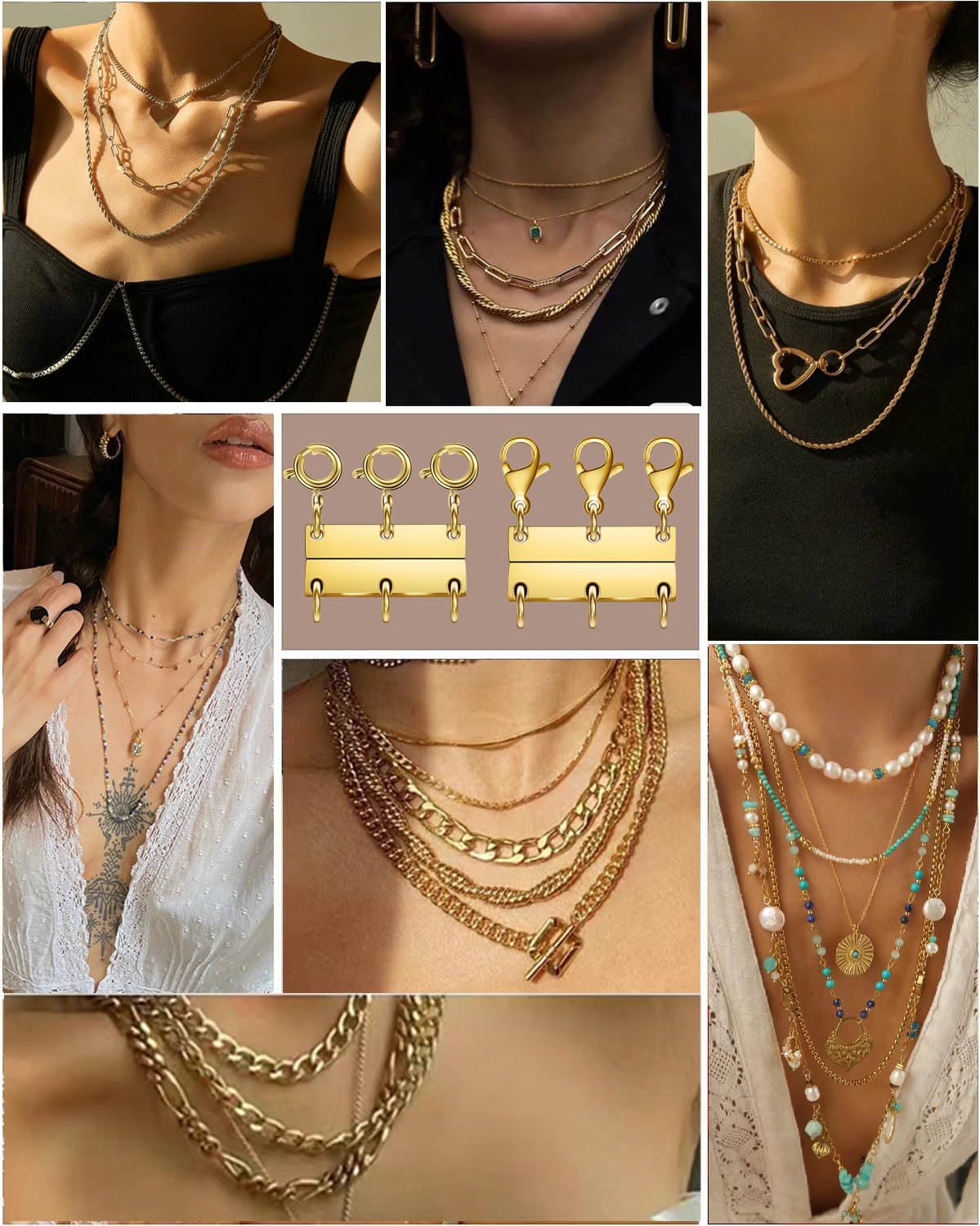 Layering Magnetic Necklace Clasps, Multiple Necklace Clasp,Necklace Clasps for Layered Look，Stainless Steel Chain Link Clasps for Necklaces and Bracelets, Silver, Gold (2golden 2silver A)