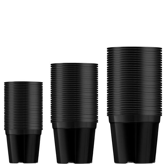 Patelai 100 Pieces Plastic Plant Nursery Pots Reusable Plant Seeding Nursery Pot Flower Plant Containers Seed Starting Pots for Gardens, 3 Sizes (Black)