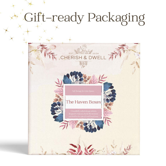 cherish & dwell Beautiful Cozy Corduroy Decorative Storage Boxes with Lids – Set of 2 Keepsake Boxes for Photos, Documents and Home Decor Accents - Giftable Memory Boxes