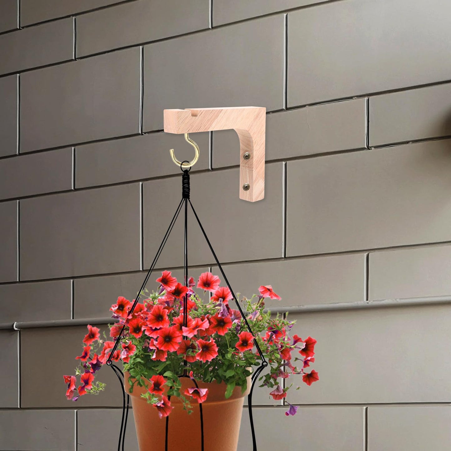 HAKIDZEL Heavy-Duty Wooden Plant Hooks 2pcs Indoor Outdoor Hanging Plant Hangers for Wall and Ceiling Mount for Flower Pots and Garden Use
