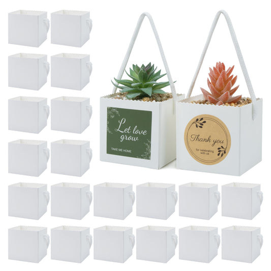Temlum 2.5 Inch Succulent Wrap Bags (Fits 2.5″ Pots) with Thank You & Let Love Grow Stickers, Small Gift Box for Wedding, Baby Shower, Succulent Party Favors for Guests (White 100pcs)