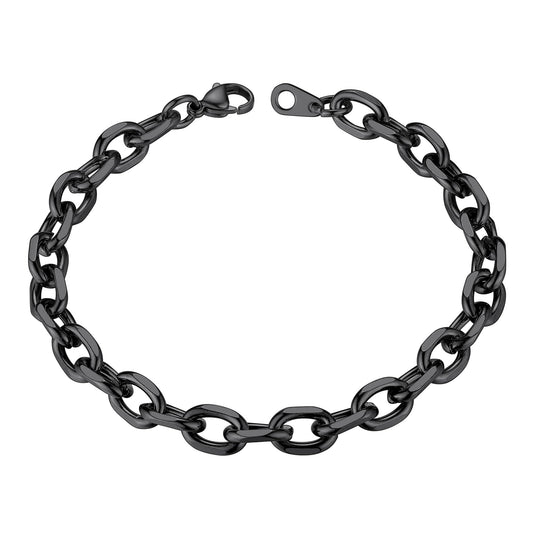 ChainsHouse Stainless Steel Rolo Link Bracelet for Women Men Black 7mm 8.3 inch Punk Rapper Cable Wrist Chain Bracelet