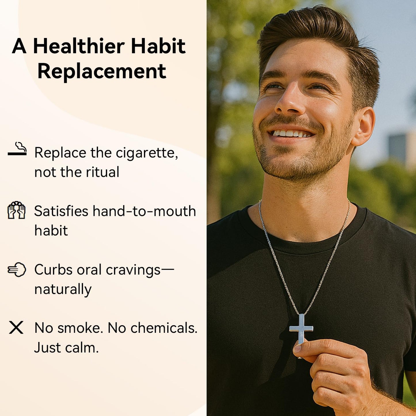 FUNPAR Cross Breathing Necklace for Anxiety Relief and Relaxation, Breathlink Design Quit Smoking Aid, Stainless Steel Mindfulness Tool to Calm, Stylish Wellness Gift for Adults(Silver 1:9)