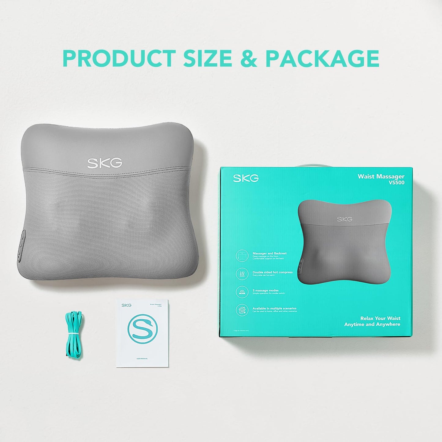 SKG Back Massager for Pain Relief Deep Tissue Cordless Back and Neck Massager Pillow with Dual Sided Heat VS500 Gifts for Men Women(Need to Restart After 15 min)