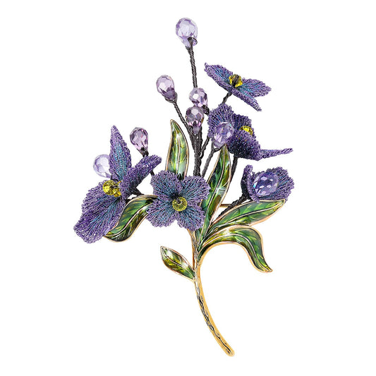 Forget me not Flower Brooch Handmade Gold Thread Embroidered and hand-Drip Enamel leaf, Gradient Botanical Floral Brooch pins for women, SHE'S FREE STYLE JUST FOR YOU [Bencao Gangmu Series]Vintage Plant Jewelry (L)