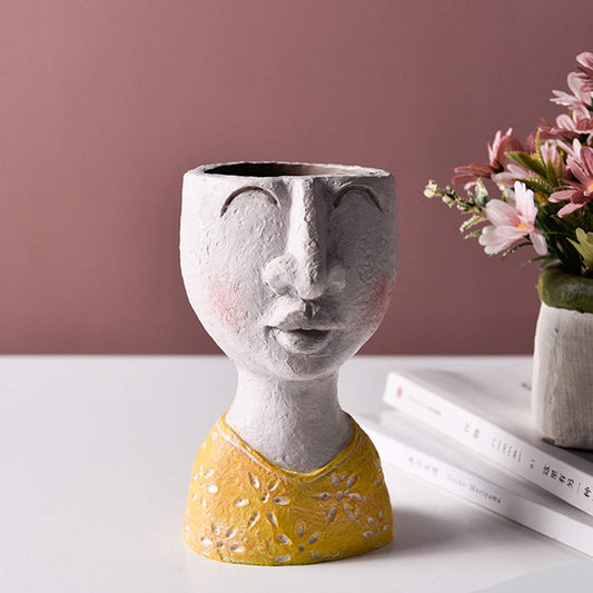 OIUT Flower Pot, Head Planter Face Planter Human Face Resin Flowerpot Vase Succulent Cactus Planter Craftwork Decorative Desktop Decor for Home Office Shops Garden Indoor Outdoor (Yellow Little Girl)