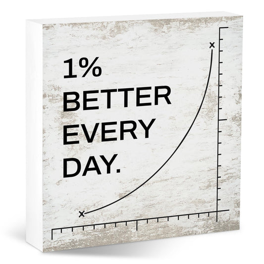 1% Better Every Day Motivational Office Desk Decor Inspirational Home Accessories Work Appreciation Gifts for Men Women Coworkers Employees Boss Positive Wooden Sign