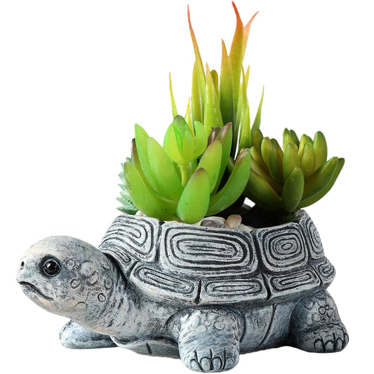 Turtle Planter Sea Turtle Succulent Pots with Drainage Hole, Resin Plant Pots for Succulents Home Office Desktop Decorations,Small Flower Pots for Outdoor Garden Decor,Turtle Gifts for Women (Gray B)
