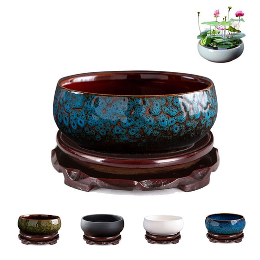 Lotus Bowl Planter, Lotus Bowls for Planting in Water Indoors,6.5-inch Round Succulent Flower Pot with Rotating Bracket, Leak-Proof Design, Suitable for hydroponic Plants, Succulents (Blue)