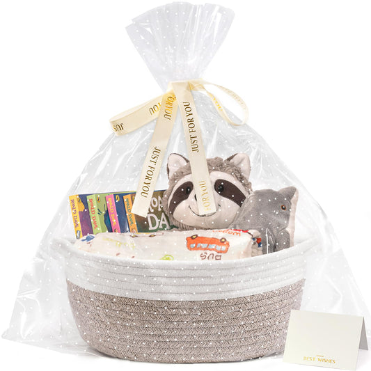 CHICVITA Gift Basket Empty to Fill, Mothers Day Basket, Small Basket with Bags & Ribbon, Dog Toy Storage, 12"x 8"x 5", Brown