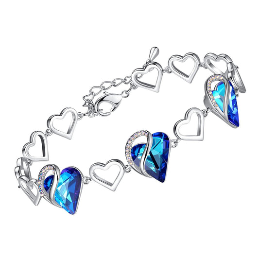 Leafael Infinity Love Heart Gift Bracelet for Women, September Birthstone Crystal, Rainbow Blue, Silver Tone, 7-inch Chain and 2-inch Extender