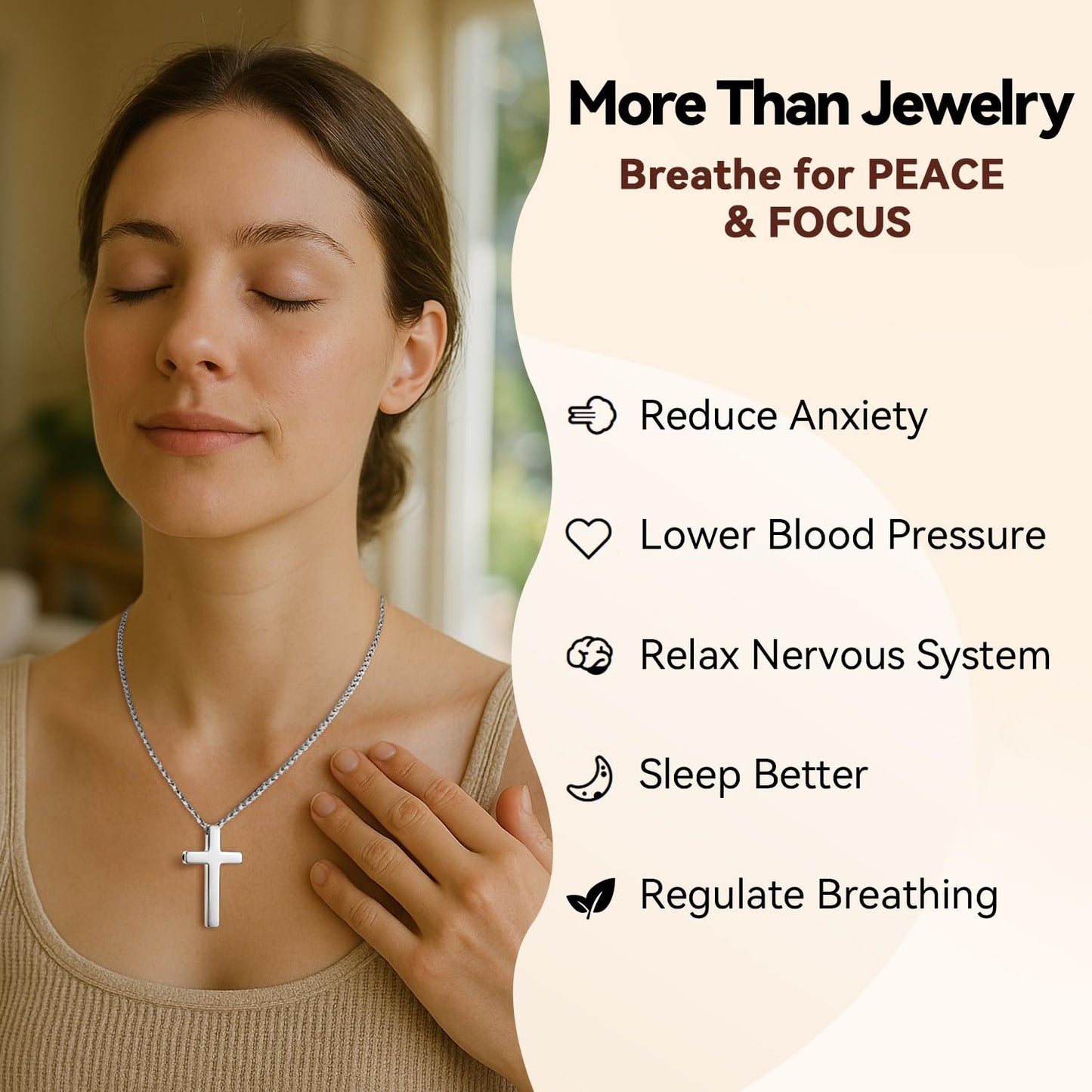 FUNPAR Cross Breathing Necklace, Inspirational Bible Verse Reduce Anxiety Mindfulness Necklace, Premium Stainless Steel Breathwork Tool, Anxiety Relief Items Gift(Gold)