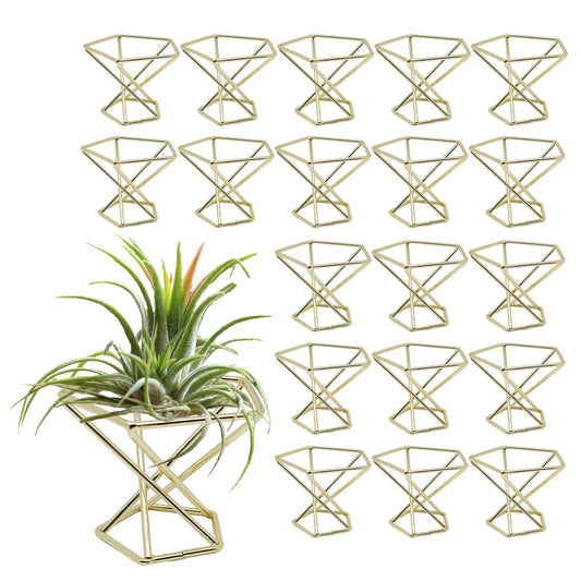 20 PCS Air Plants Holders Unique Geometric Metal Plant Stands Airplants Container Live Air Fern Display Racks Small Decor Items for Shelf (Gold)
