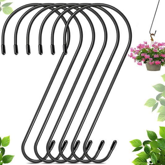 6 Pack 12 Inch Extra Large S Hooks for Hanging Plants, Rust-Proof Heavy Duty Tree Branch Hooks Plant Hooks Outdoor for Hanging Bird Feeder,Patio,Indoor Uses