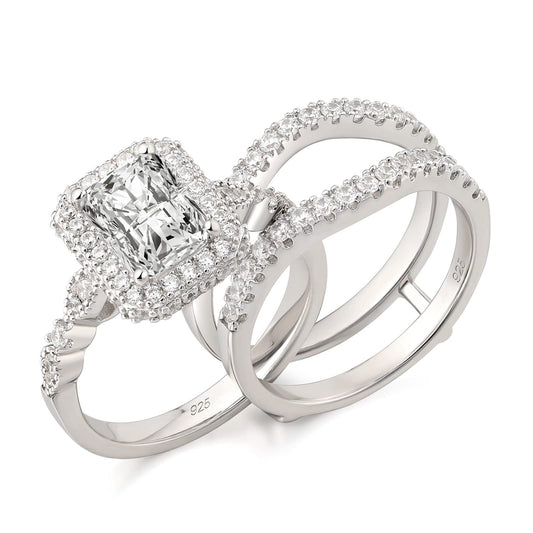 Newshe Jewellery Moissanite Wedding Sets for Women 925 Sterling Silver Engagement Rings Set Radiant Bridal Band Enhancer Size 5.5