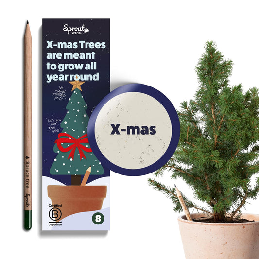 SproutWorld Plantable Pencils | Xmas Edition | Wood-Cased | Pre-Sharpened | HB Wooden Pencils with Assortment of Winter-Themed Seeds | Christmas Gift, Xmas Stocking Filler | 8 Pack