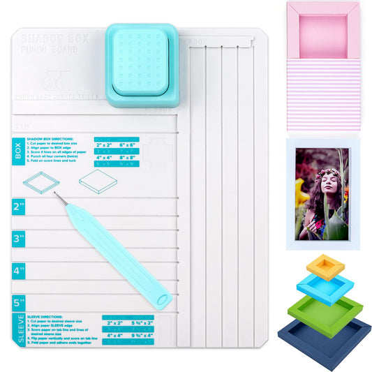 Briartw All-in-One Shadow Box Punch Board with Scoring Tool for DIY Making 2", 3", 4", 5" Shadow Boxes & Sleeves | Beginner-Friendly Scoring & Punching Tool for Paper Crafting
