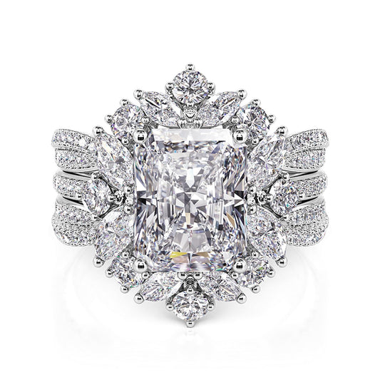 Jeulia 2 PC Interchangeable Engagement Ring Set for Women; 5.2CT Sterling Silver Twisted Radiant Cut Diamond Wedding Bridal Ring Set Inset Gorgeous Anniversary Promise Band with Jewelry Gift Box (White Diamond, 5)