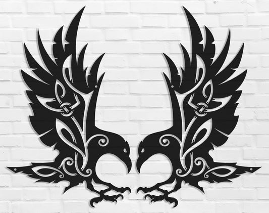 Viking Raven Wall Decor Metal Crow Wall Art Gothic Home Decorations Celtic Art for Living Room Bedroom Indoor Outdoor (Black 2 Set)