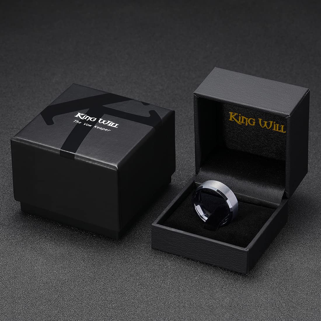 King Will 8mm Men's Silver Wedding Ring - Brushed Matte Surface, Beveled Polished Edge, Comfort Fit Size 15