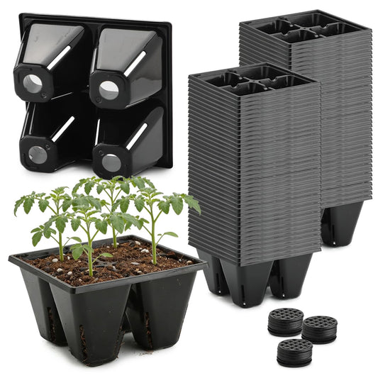 RooTrimmer 80 Pack Reusable 4-Cell Seed Starter Tray for Seedlings, Easy Watering Seed Starting Trays with Drainage Holes for Seed Germination and Plant Start, Fits Standard 1020 Trays, Black