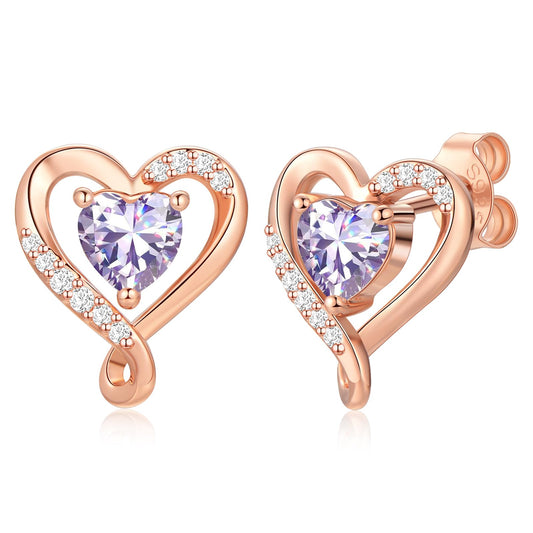Zifeel Earrings for Women, Rose Gold Birthstone Heart Studs Earring for Girlfriend Wife, Anniversary Birthday Christmas Valentines Mothers Day Gifts Jewelry for Women Wife Her Mom