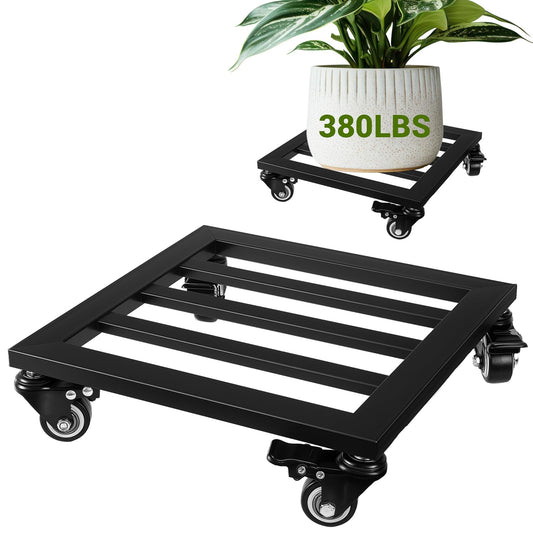 Plant Stand with Wheels,Metal Plant Caddy Heavy Duty Rolling Plant Stand Indoor Outdoor,12'' Square Wheeled Plant Dolly with Lockable Caster Wheels Holds up 380 Lbs Planter Mover for Home Garden