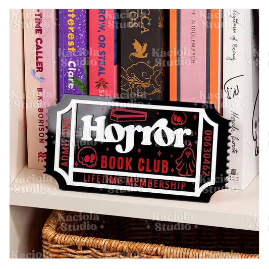 KACIOLA STUDIO Library Sign, Bookish Decor for Book Nook, Gifts for Booklovers/Reader/Women, Bookshelf Book Store Decor, Romantasy Gift (Horror)