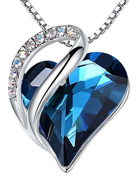 Leafael Gift Necklaces for Women, Infinity Love Birthstone Heart Pendant, Bermuda Sapphire Blue Crystal for September, Birthday Jewelry for Mom and Wife, Silver Plated, 18" + 2" Chain