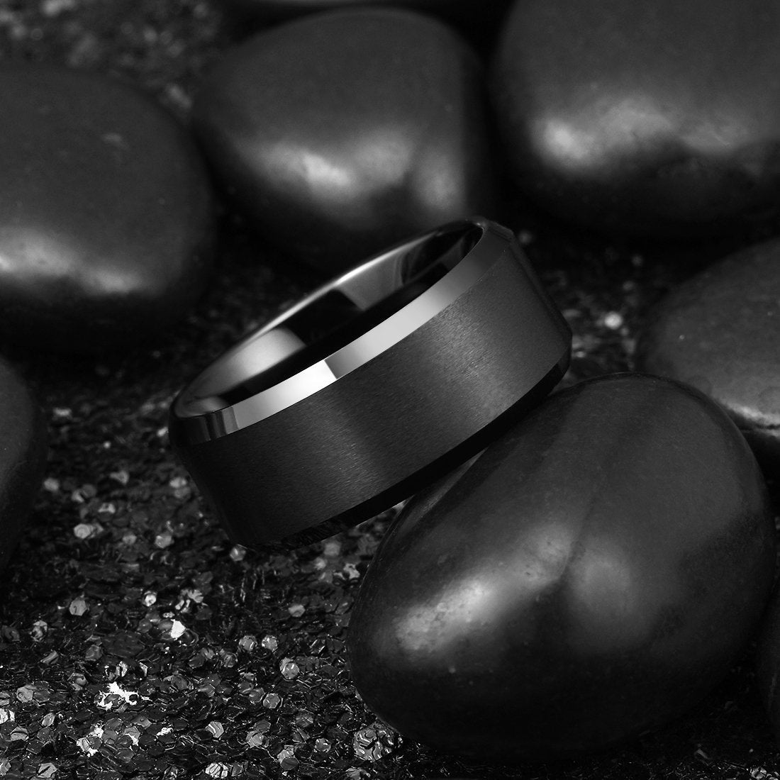 King Will Basic 6mm 7mm 8mm 9mm 10mm Men, Women Wedding Black Tungsten Ring Matte Finish Beveled Polished Edge Comfort Fit (10mm, 6)