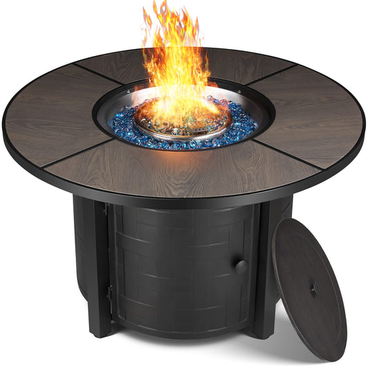 TLGREEN Propane Fire Pit Table 42 Inch Round – 50,000 BTU Outdoor Fire Pit with Lid, Converts to Patio Coffee Table, Certified, Includes Waterproof Cover & Blue Fire Glass