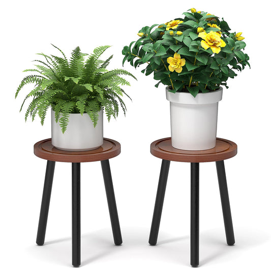 Vecxoty 2-Pack Wood Plant Stands Indoor, 16.7" Tall Plant Stand Outdoor Mid-Century Plant Stool, Single Plant Table Modern Small Round Side/End Table for Living Room, Balcony, Office(Brown)