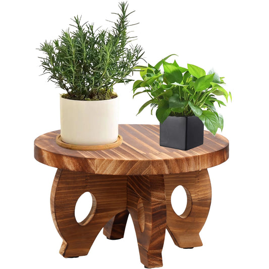 Wood Round Shape Planting Pedestal Stand, Plant Pot Display Stand, Sturdy Planter Stool Decorative Flower Pot Stand, Multipurpose Tabletop Planting Holder With Long Screws for Balcony Indoor (Coffee)
