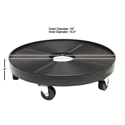 DeVaultEnterprises 16" Rolling Plant Caddy with Drain Hole, Heavy Duty Plant Dolly with Wheels & Locking Wheel, Indoor Outdoor Planter Base for Pots, Round Plant Tray, Black, Supports 500 lbs