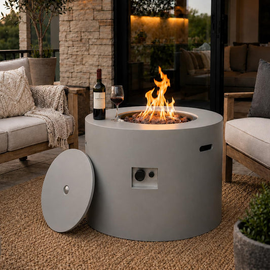 32" Smokeless Propane Fire Pit Table with Lid, Alloy Steel Round Outdoor Patio Dining Firepit 50,000 BTUs, Lava Rocks, Weatherproof Cover, CSA Safety Certified, for Wooden Deck, Backyard Pool, Grey
