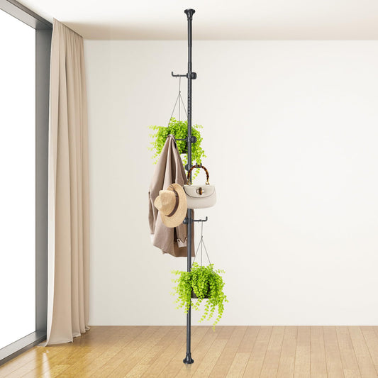 EUIJOIP Coat Rack Freestanding with 12 Hooks - Multi-Purpose Organizer for Entryway, Bathroom, Corner & Plant Storage, No Drilling, Height Adjustable, Stainless Steel