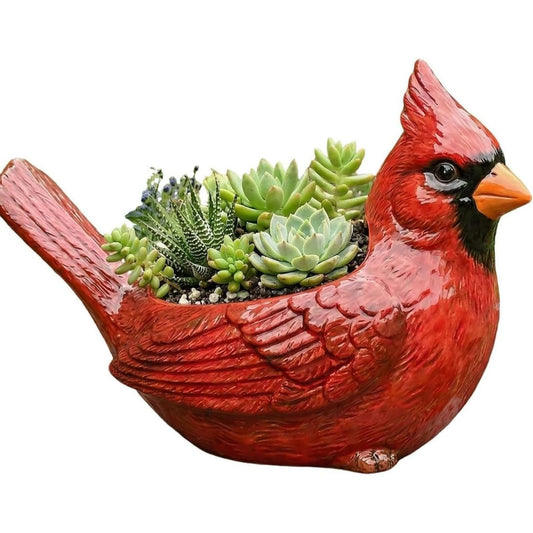 Cardinal Bird Succulent Planter,Resin Decorative Flower Pot for Indoor Plants, Cute Red Bird Planter for Garden Windowsill Desk Decor Unique Gift (Red)