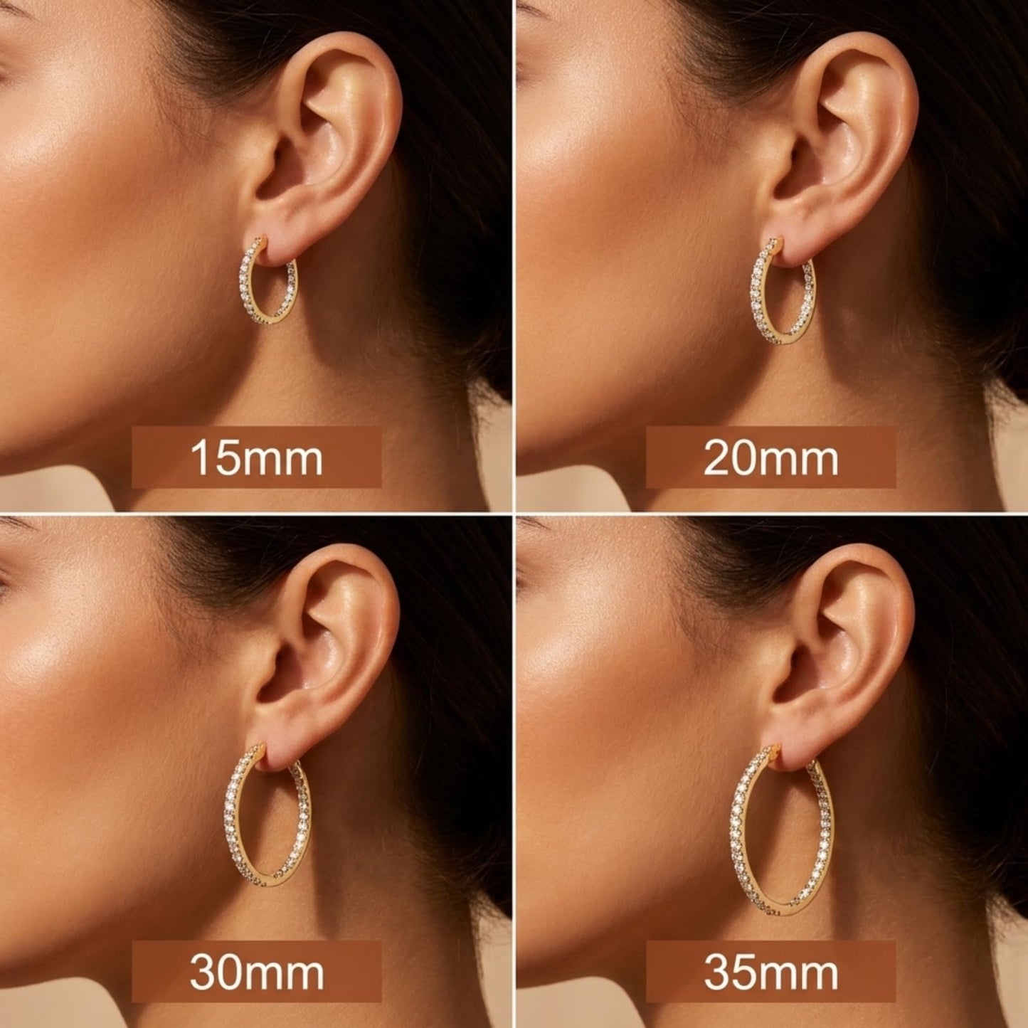 Suiune 14K Yellow Gold Hoop Earrings for Women, Hypoallergenic Dual-Sided Cubic Zirconia Hinged Hoops Jewelry for Woman, 2mm x 30mm