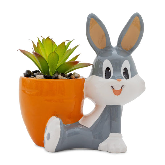 Silver Buffalo Looney Tunes Bugs Bunny 5-Inch Sculpted Ceramic Mini Planter with Artificial Succulent | Cute Flower Pot, Faux Indoor Plants
