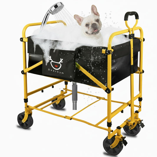 2-in-1 Dog Bathtub and Dog Stroller, Portable Dog Bath and Pet Stroller for Small and Medium Dogs (5-55 lbs) and Cats, Four-Wheel Bathing Cart with Brake