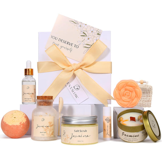 EXTALOW Spa Gifts for Women Mothers Day Gifts Jasmine Bath Gift Baskets Relaxing Self Care Gift for Mom Girlfriend Sister Wife Auntie Home Bath Care Package Thank You Birthday Gift Friendship