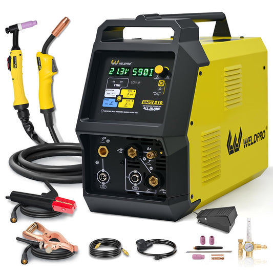 Weldpro 200A Multi Process MIG Welder, 6 in 1 MIG/Flux Core/Stick/Spool Gun/AC/DC TIG Welder 110V/220V, High Frequency Aluminum Welding Machine with Pulse/Balance/Frequency Control